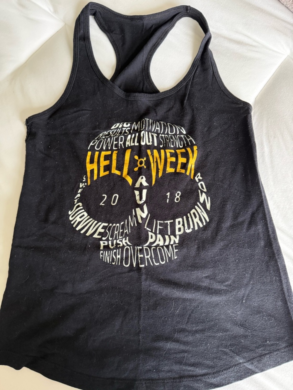 Orangetheory Black Tank Top with Orange and White Skull Graphic
